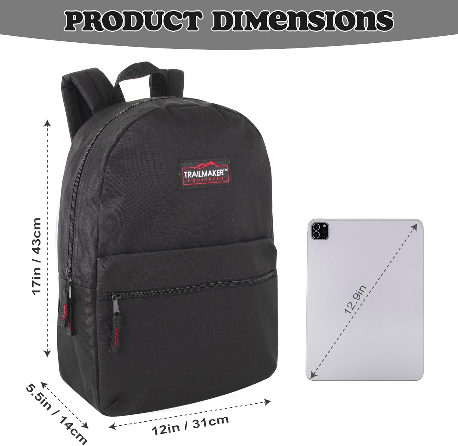 Trail maker 24 Pack 17 Inch Backpacks in Bulk Backpacks for Boys, Girls, School, and Homeless Donation(Black)