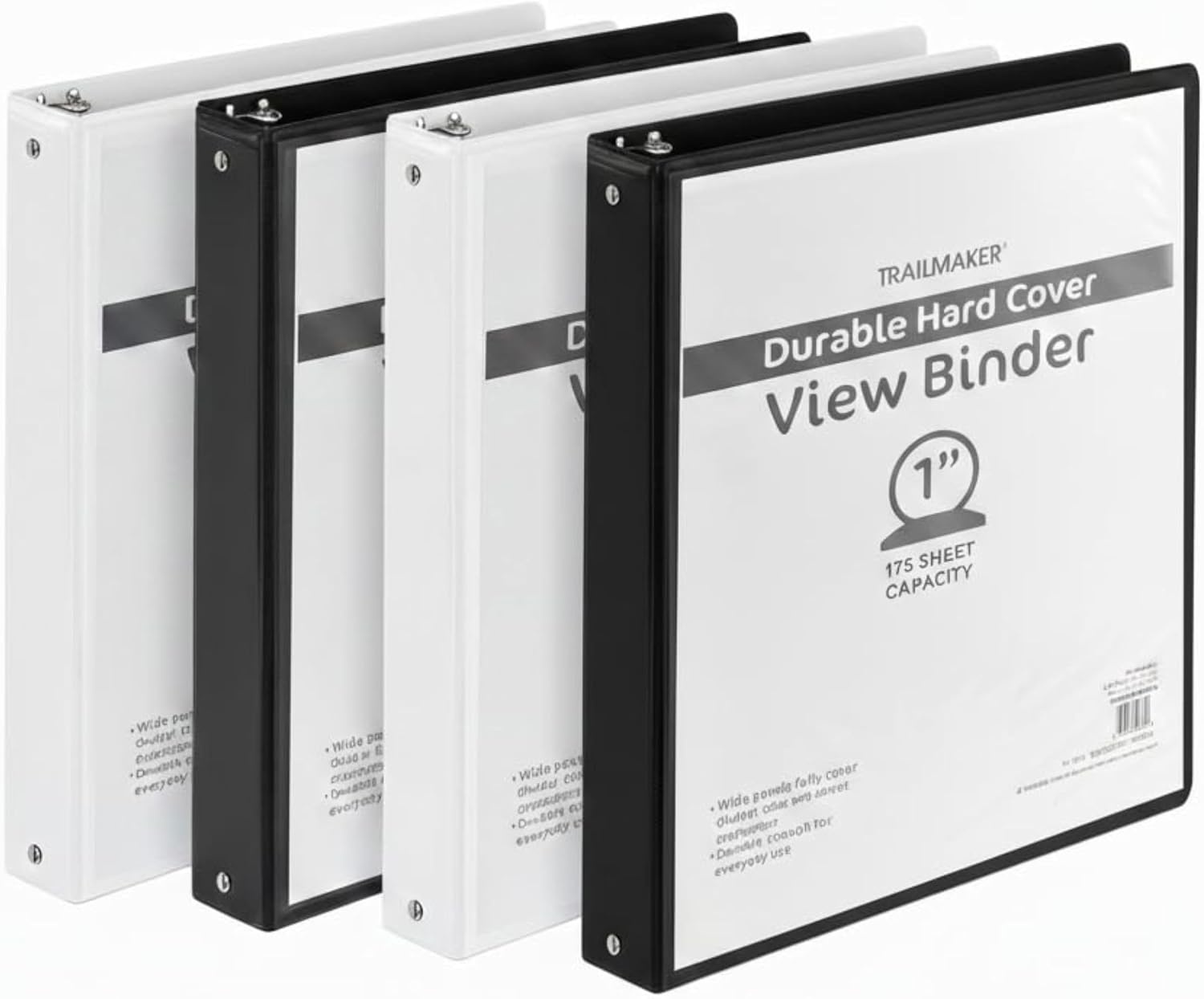 Trail Maker 1 inch Binders (50 Pack), 3 Ring Hardcover Binders in Bulk with Clear View Cover, Pockets for Classroom, Office, Portfolios | Bulk School, Teacher, Office Supplies (White Only Pack)(Black & White Mix Pack)