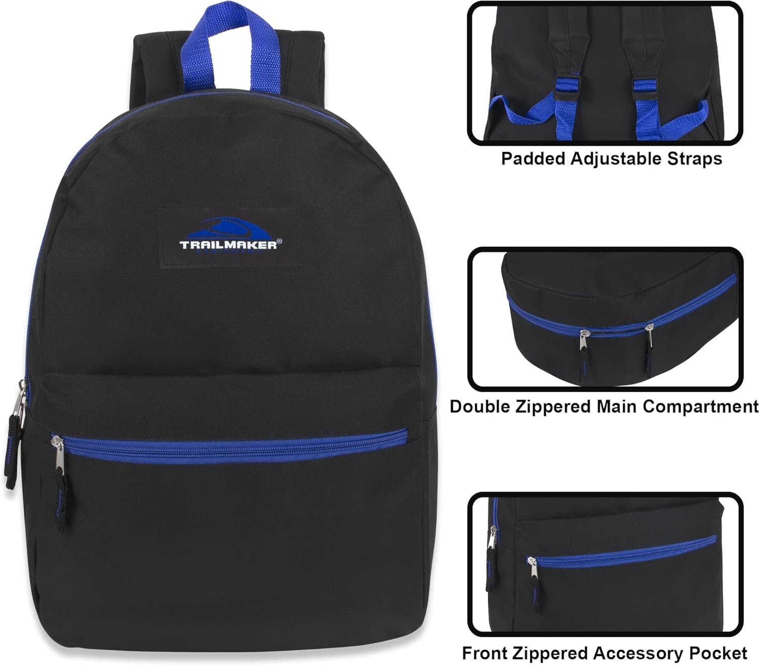 Trail maker 24 Pack 17 Inch Backpacks in Bulk Backpacks for Boys, Girls, School, and Homeless Donation(Black Color Trim Pack)
