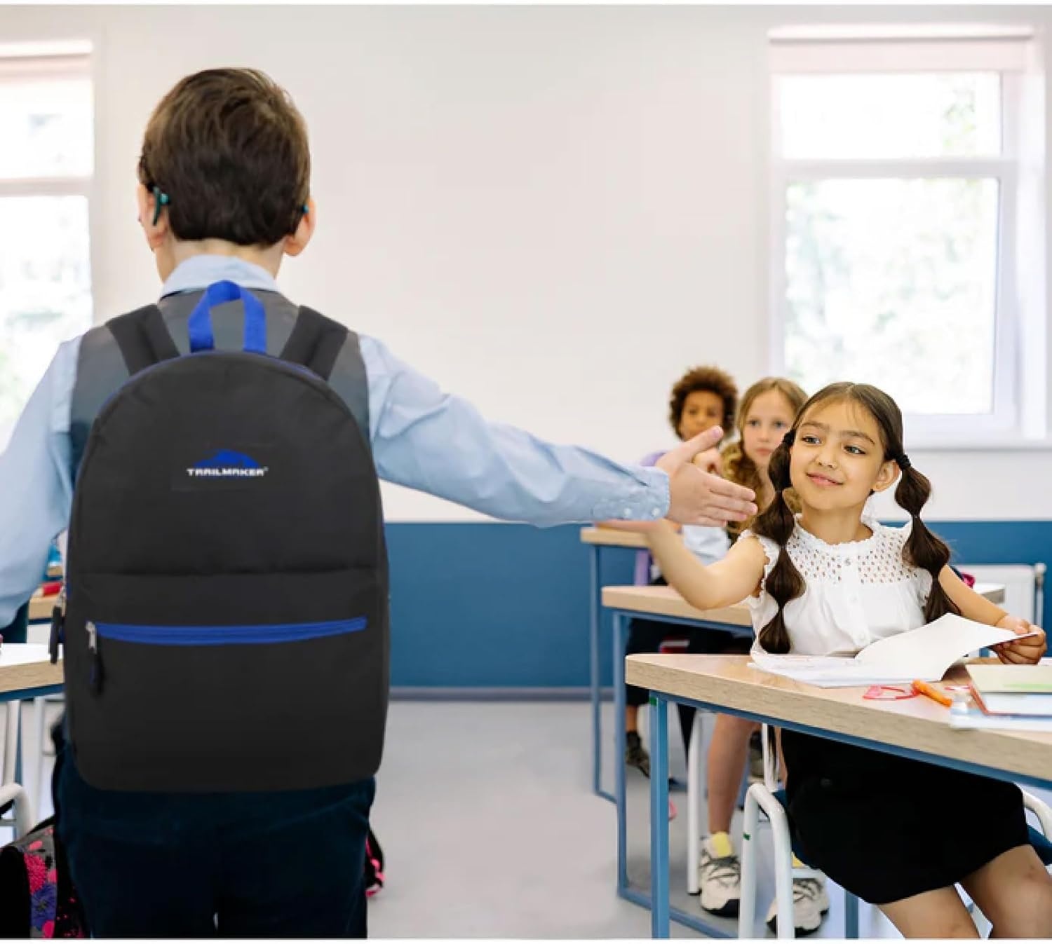 Trail maker 24 Pack 17 Inch Backpacks in Bulk Backpacks for Boys, Girls, School, and Homeless Donation(Black Color Trim Pack)