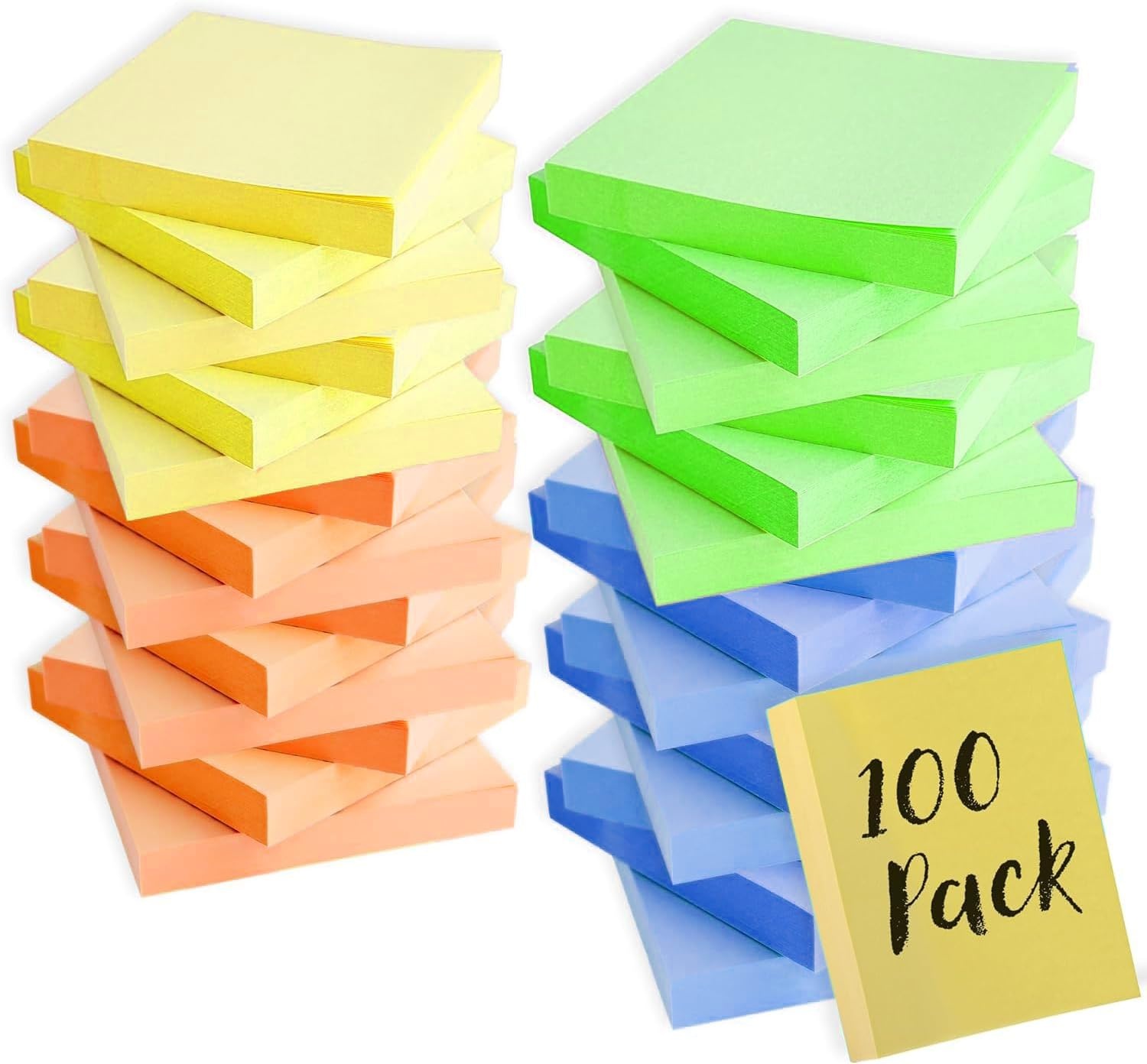 Trailmaker (100 Pack) Sticky Notes Bulk Set, 3×3 Self Stick Memo Pads with 100 Sheets Each, Sticky Notes for Classrooms, Offices, School Supplies & Organization (Yellow)(Multicolor Pack)