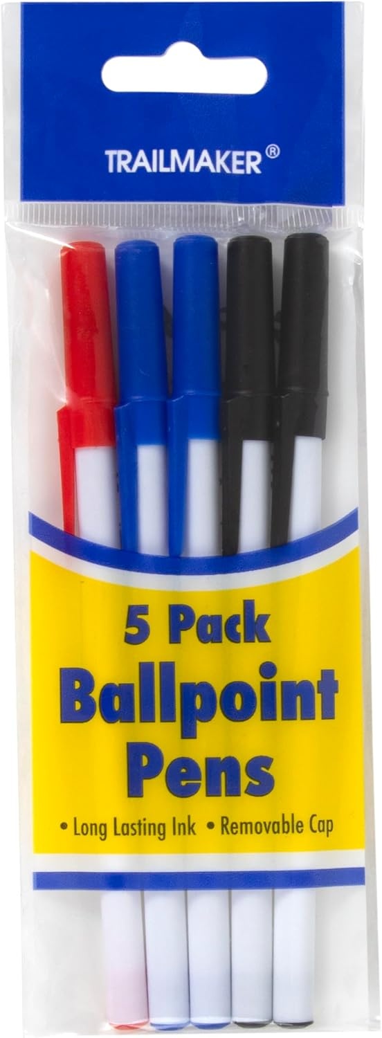 Trail maker Bulk Ballpoint Pens 500 Count (100 Packs of 5) – Red, Black & Blue Ink Writing Pens for School, Office Supplies, Students & Teachers(500)