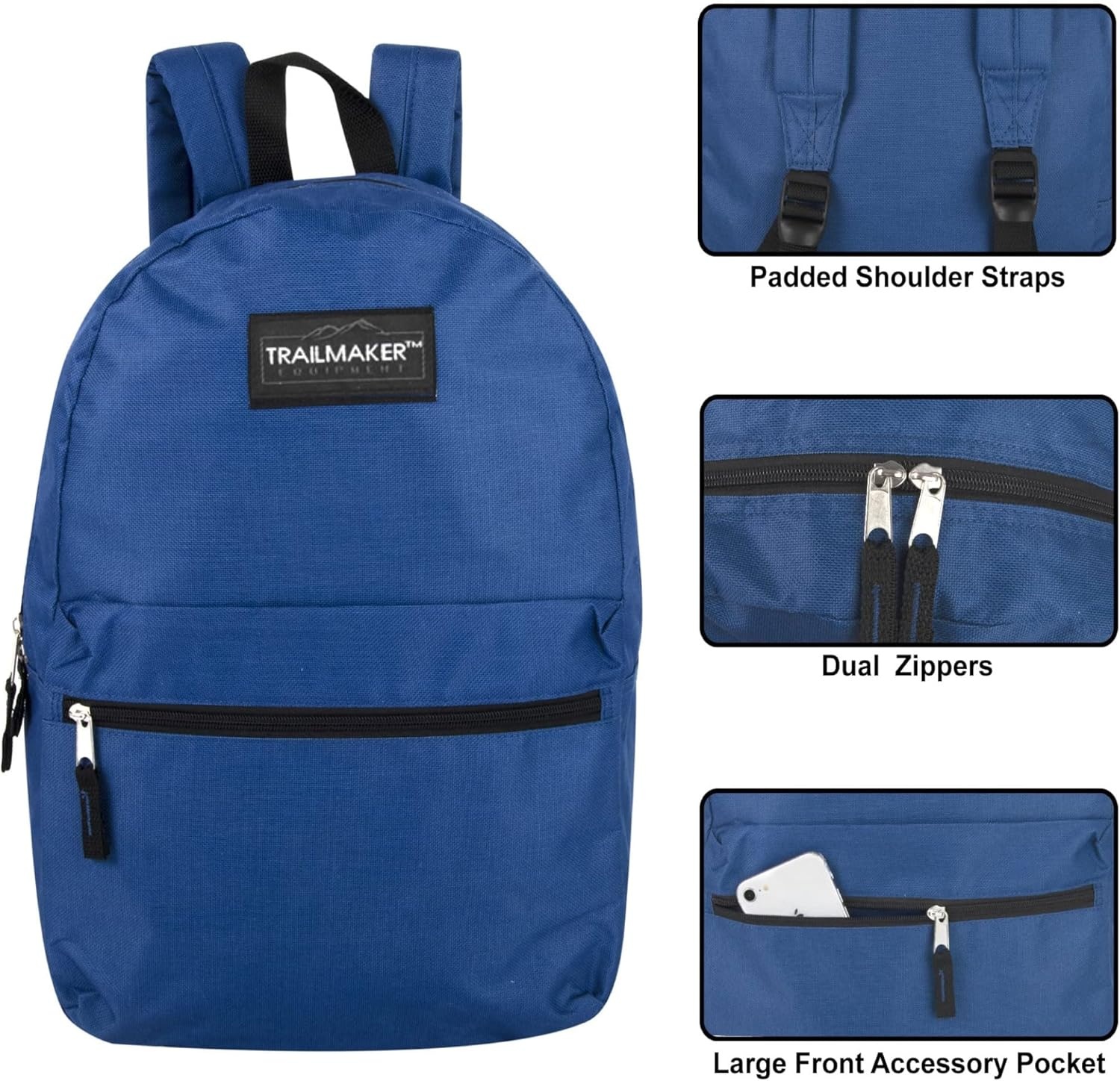 Trail maker 24 Pack 17 Inch Backpacks in Bulk Backpacks for Boys, Girls, School, and Homeless Donation(Blue)