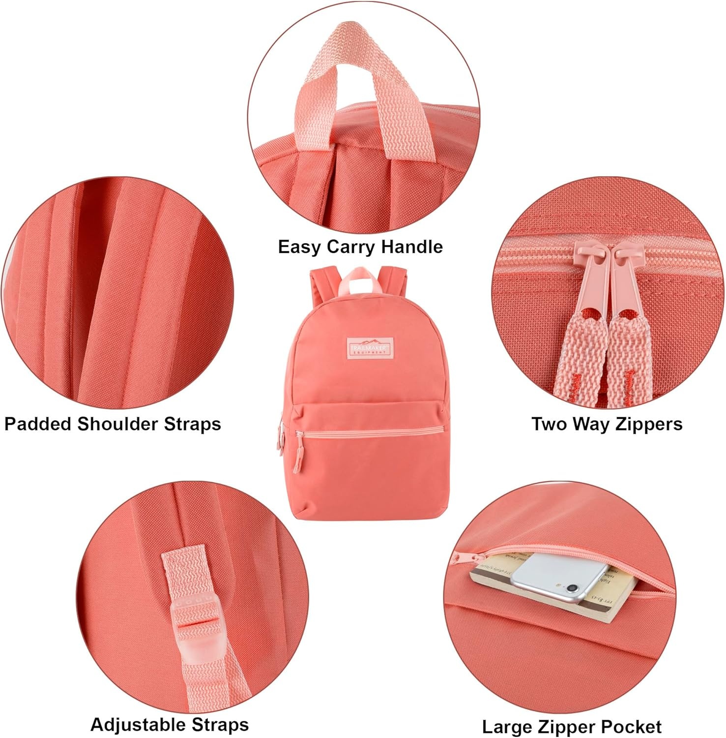 Trail maker Classic 17 inch Backpacks with Adjustable Padded Straps | School Backpacks for Girls, Boys (Green)(Coral)