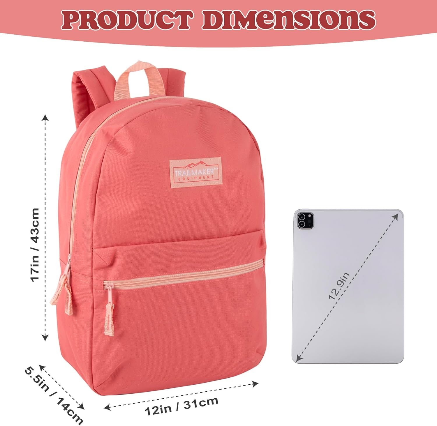 Trail maker Classic 17 inch Backpacks with Adjustable Padded Straps | School Backpacks for Girls, Boys (Green)(Coral)