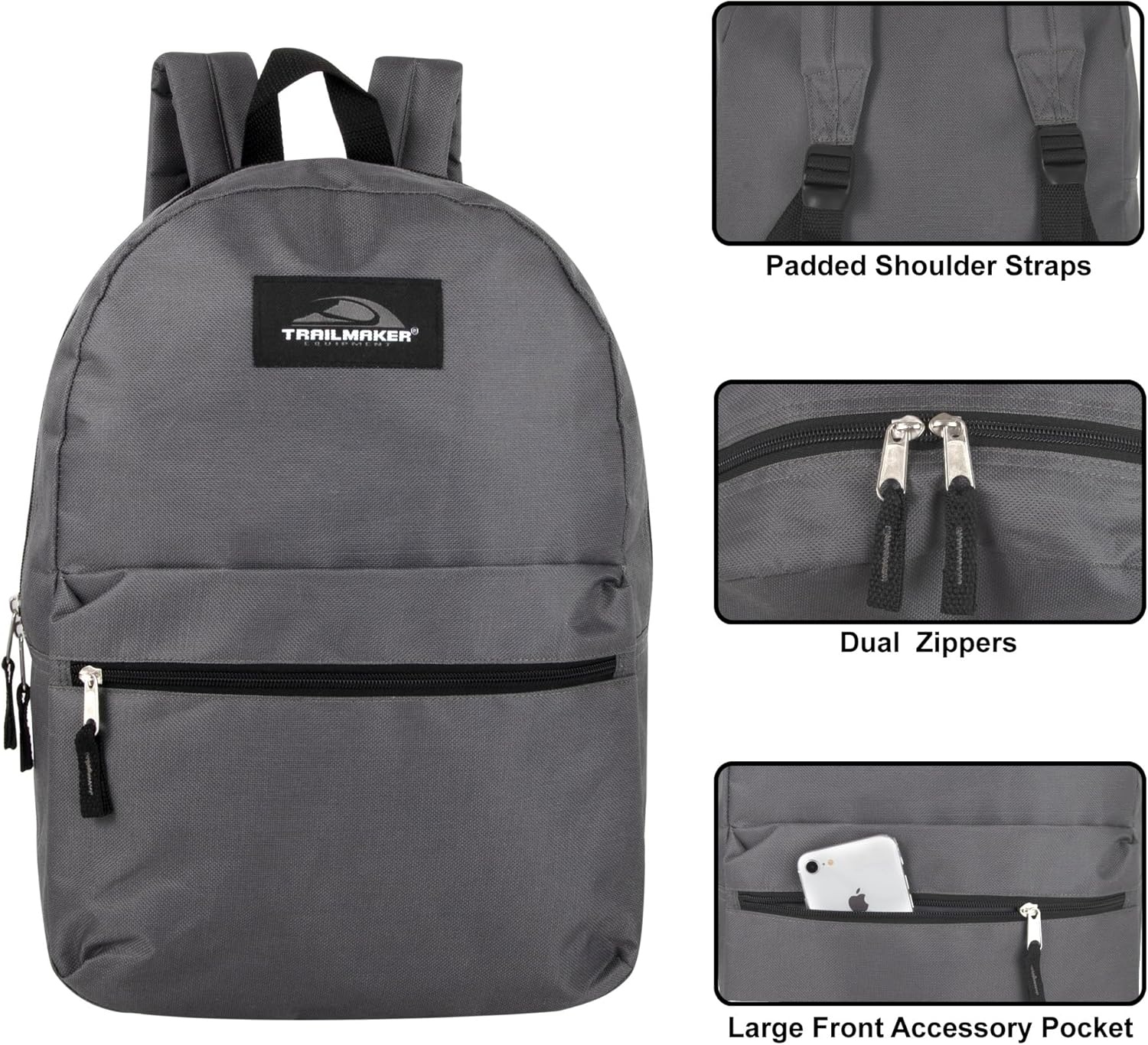 Trail maker 24 Pack 17 Inch Backpacks in Bulk Backpacks for Boys, Girls, School, and Homeless Donation(Gray)