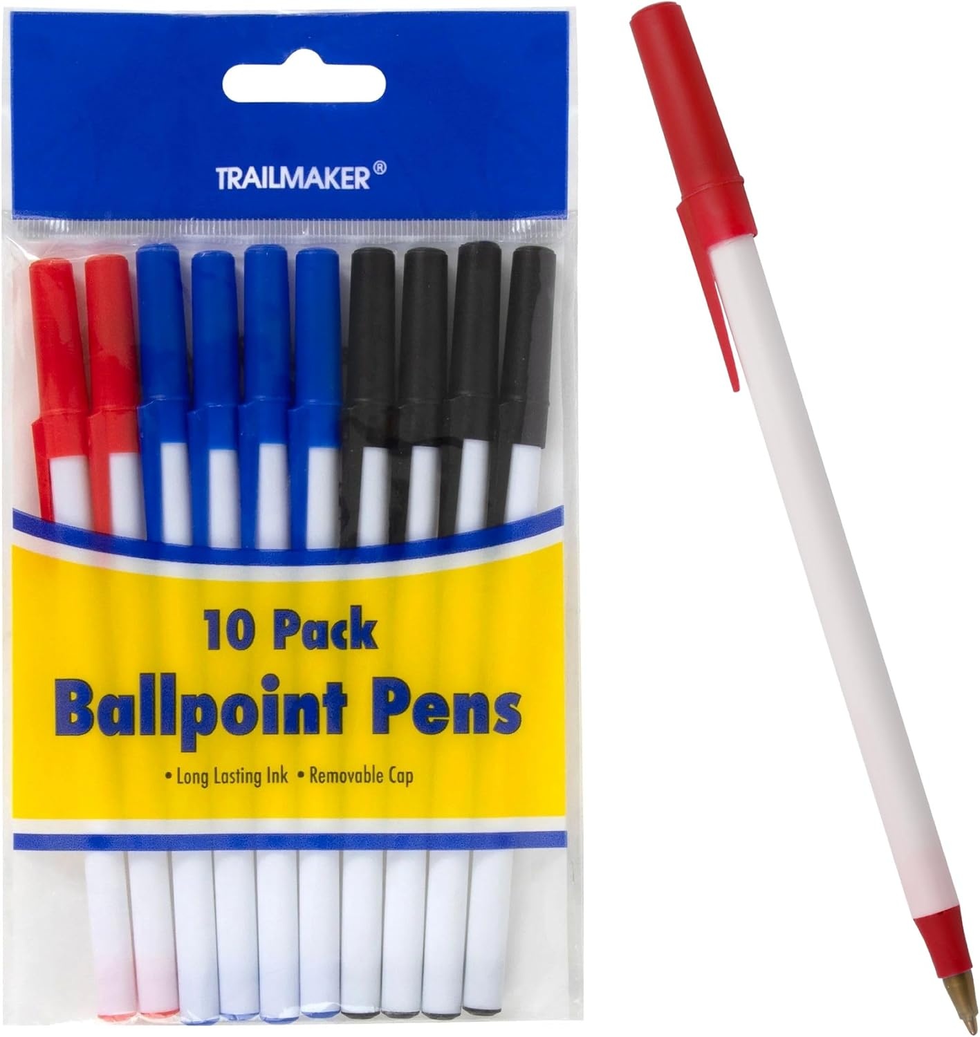Trail maker Bulk Ballpoint Pens 500 Count (100 Packs of 5) – Red, Black & Blue Ink Writing Pens for School, Office Supplies, Students & Teachers(1000)