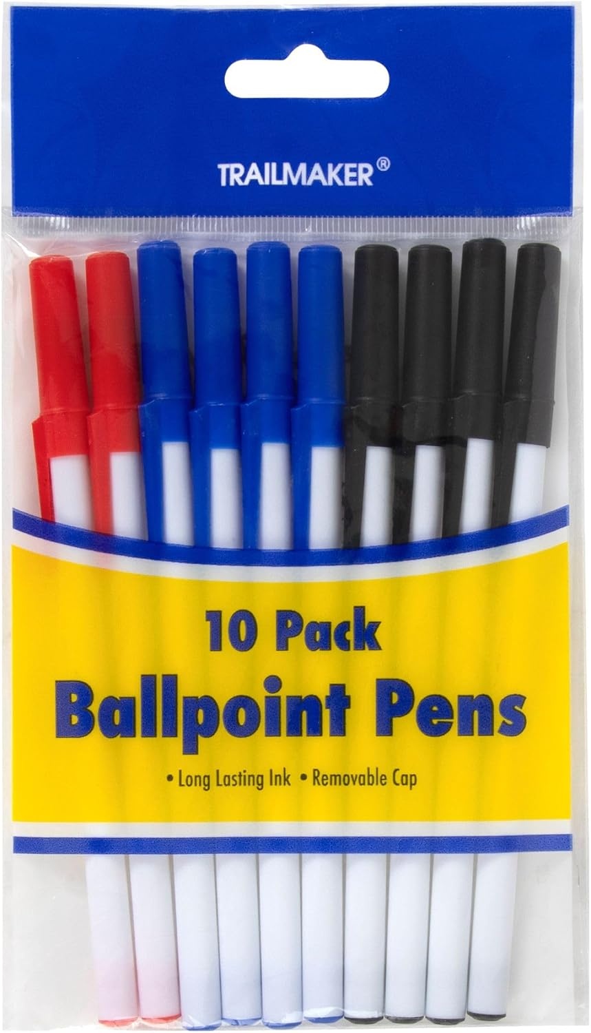 Trail maker Bulk Ballpoint Pens 500 Count (100 Packs of 5) – Red, Black & Blue Ink Writing Pens for School, Office Supplies, Students & Teachers(1000)