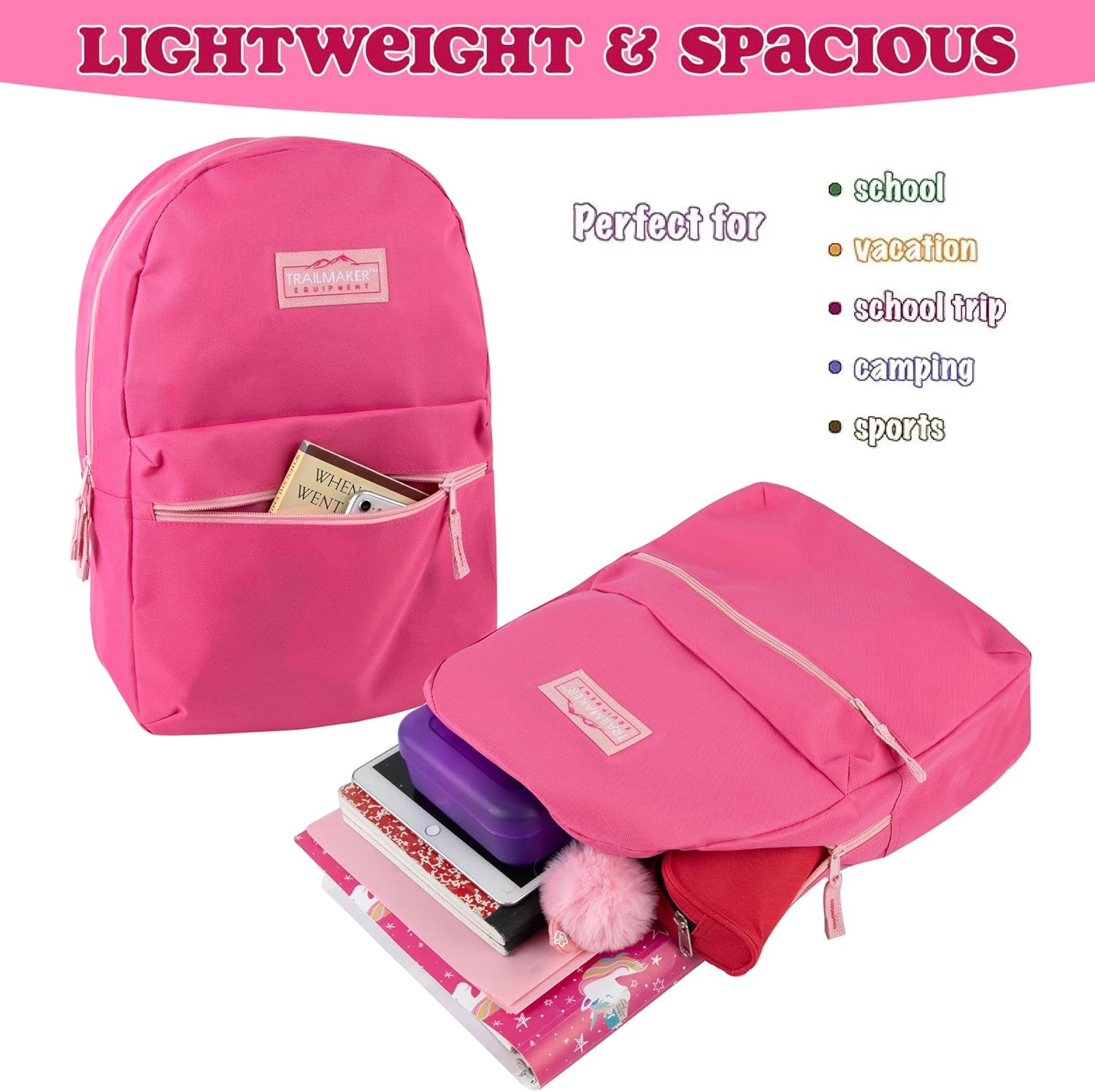 Trail maker Classic 17 inch Backpacks with Adjustable Padded Straps | School Backpacks for Girls, Boys (Green)(Pink)