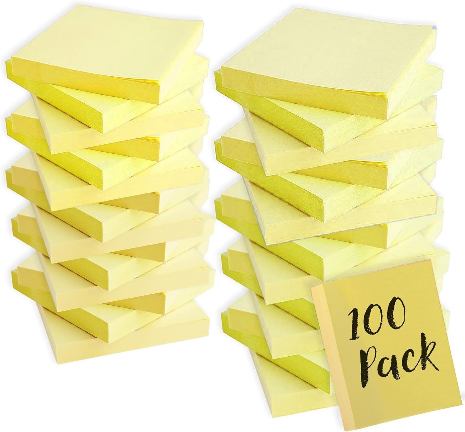Trailmaker (100 Pack) Sticky Notes Bulk Set, 3×3 Self Stick Memo Pads with 100 Sheets Each, Sticky Notes for Classrooms, Offices, School Supplies & Organization (Yellow)(Yellow Pack)