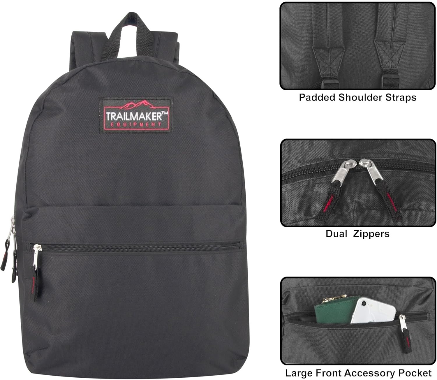 Trail maker Classic 17 inch Backpacks with Adjustable Padded Straps | School Backpacks for Girls, Boys (Green)(Black)