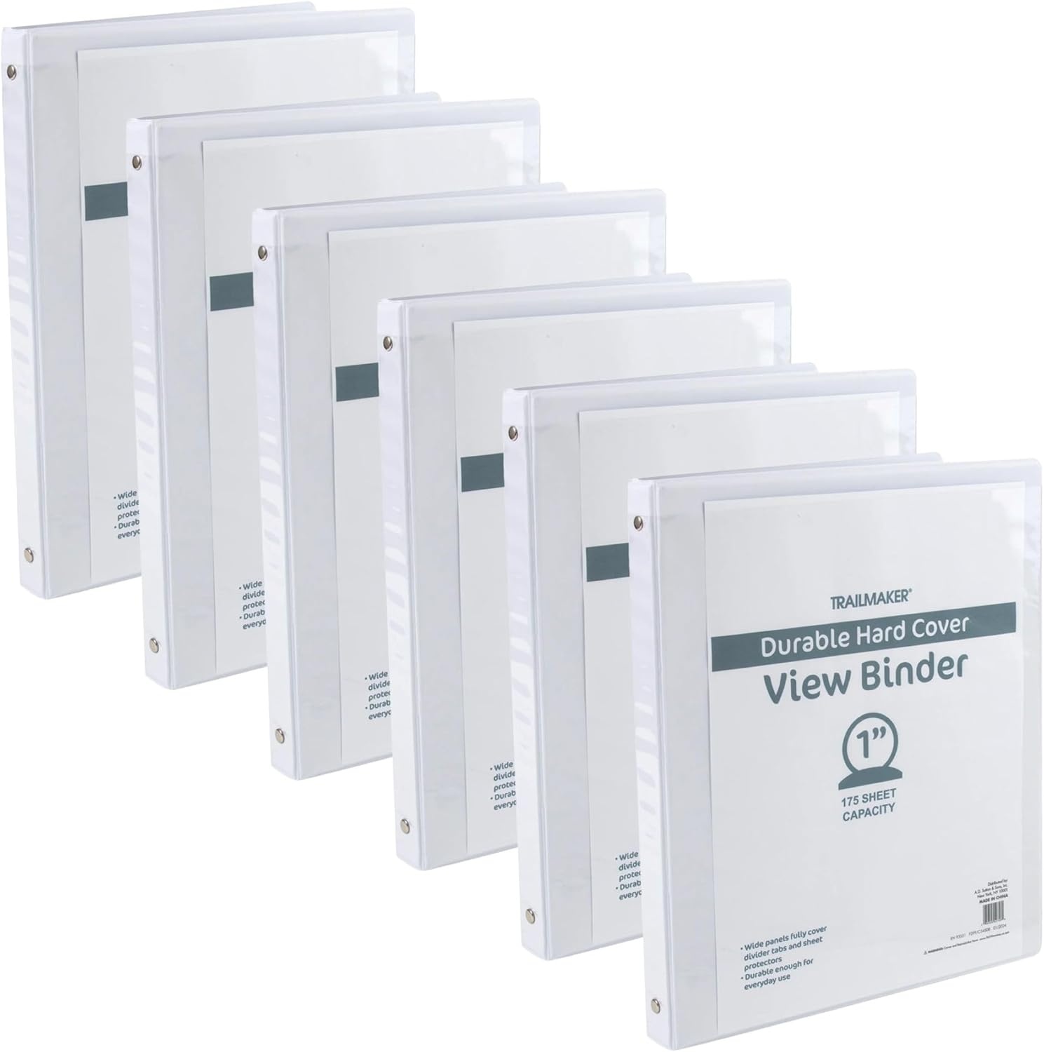 Trail Maker 1 inch Binders (50 Pack), 3 Ring Hardcover Binders in Bulk with Clear View Cover, Pockets for Classroom, Office, Portfolios | Bulk School, Teacher, Office Supplies (White Only Pack)(White Only Pack)