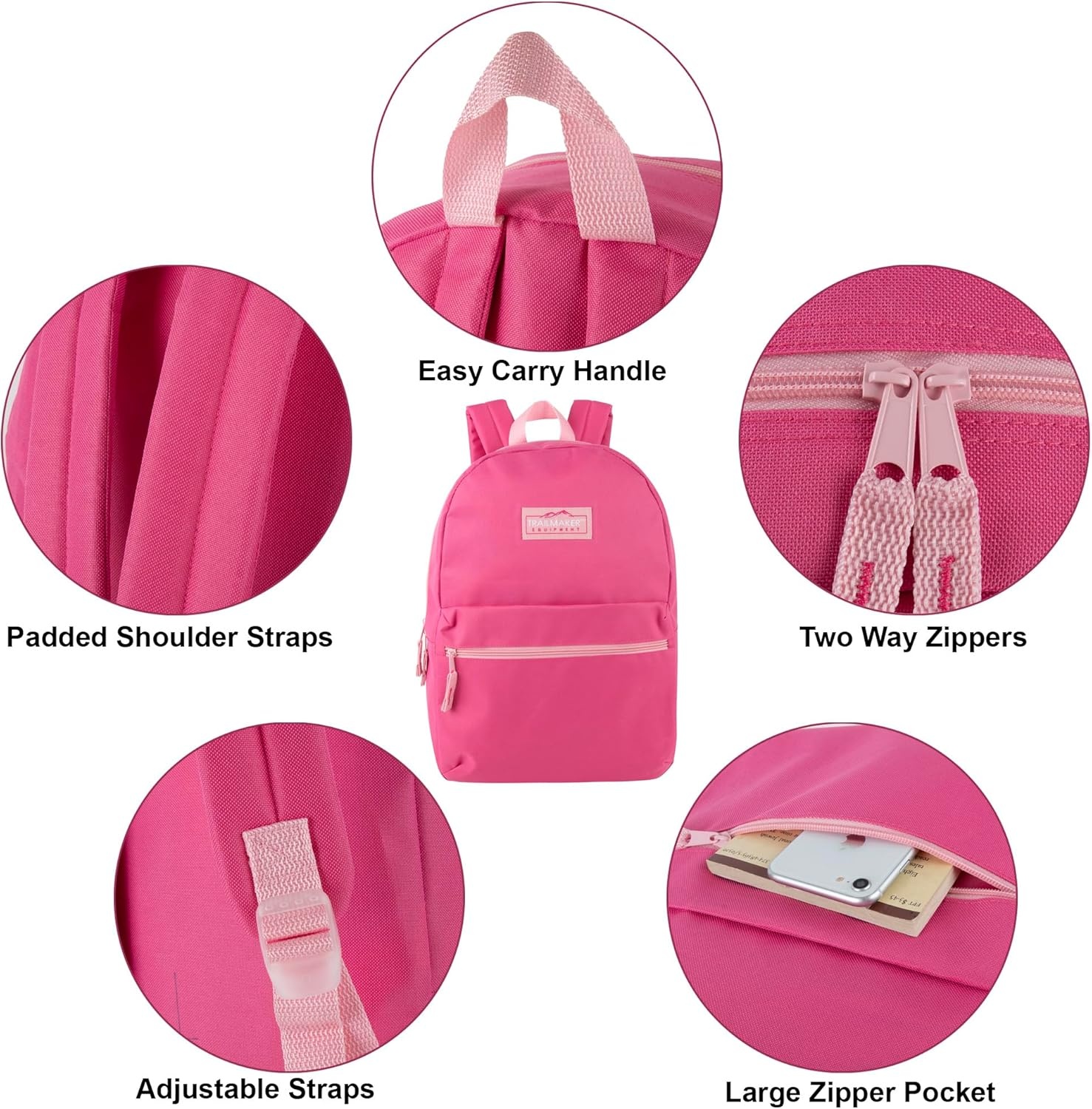 Trail maker 24 Pack 17 Inch Backpacks in Bulk Backpacks for Boys, Girls, School, and Homeless Donation(Assorted Girls 4 Color Pack)