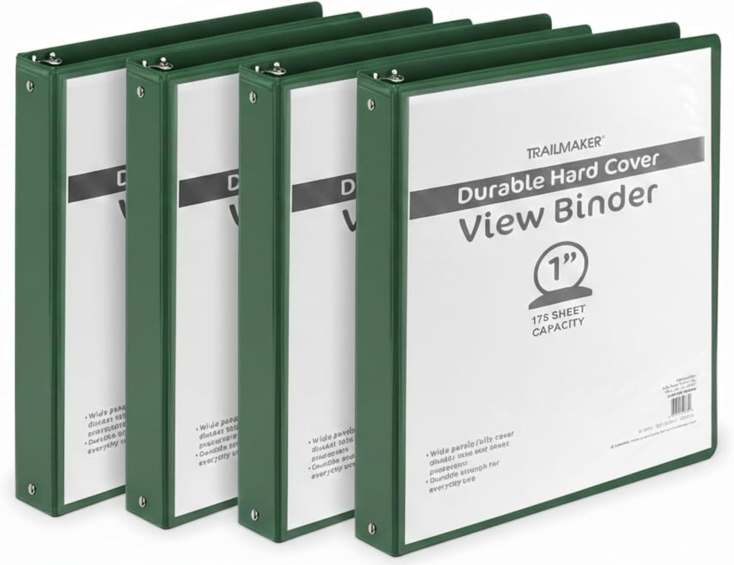 Trail Maker 1 inch Binders (50 Pack), 3 Ring Hardcover Binders in Bulk with Clear View Cover, Pockets for Classroom, Office, Portfolios | Bulk School, Teacher, Office Supplies (White Only Pack)(Green Only Pack)