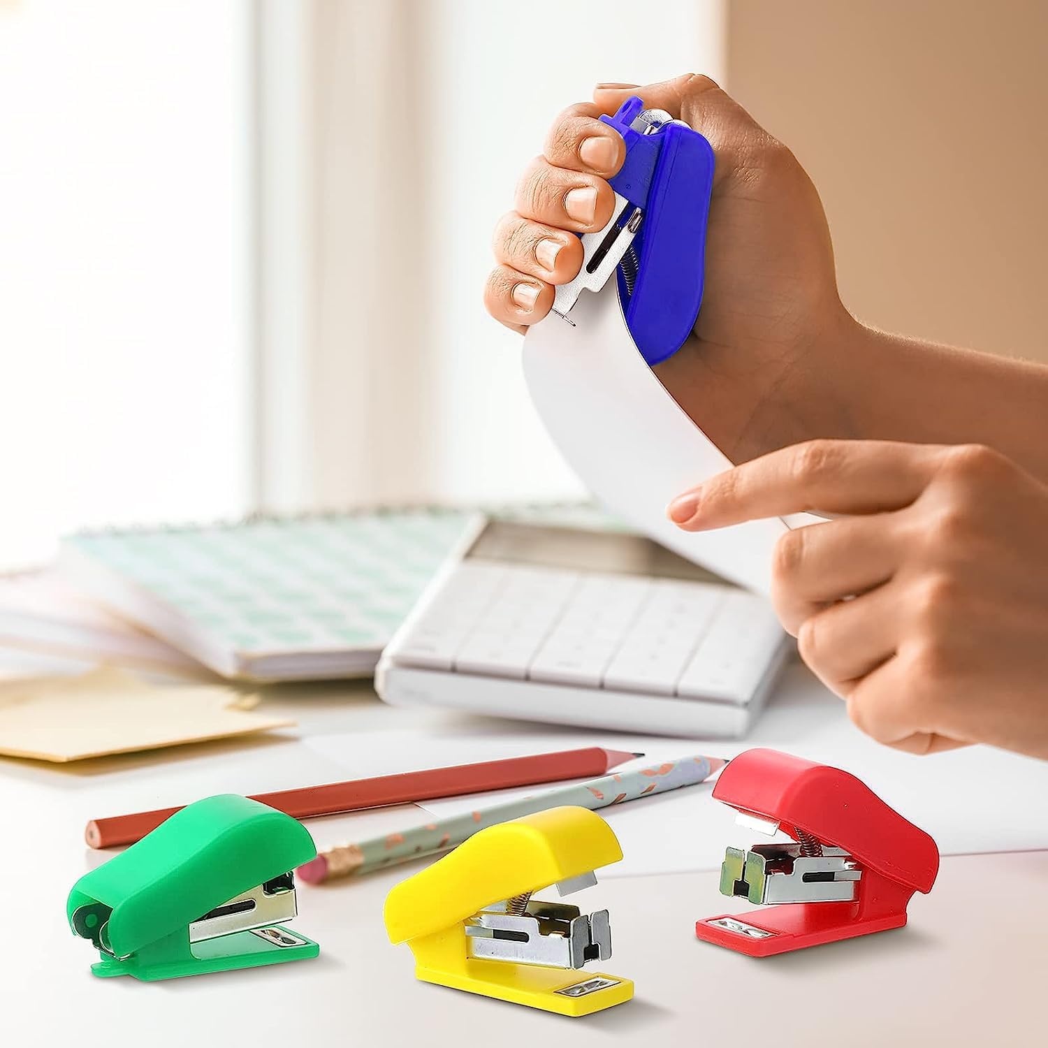 100 Bulk Mini Staplers for Classroom Set of Staplers, Mini Stapler with Staples Bulk for School, Offices, 4 Colors