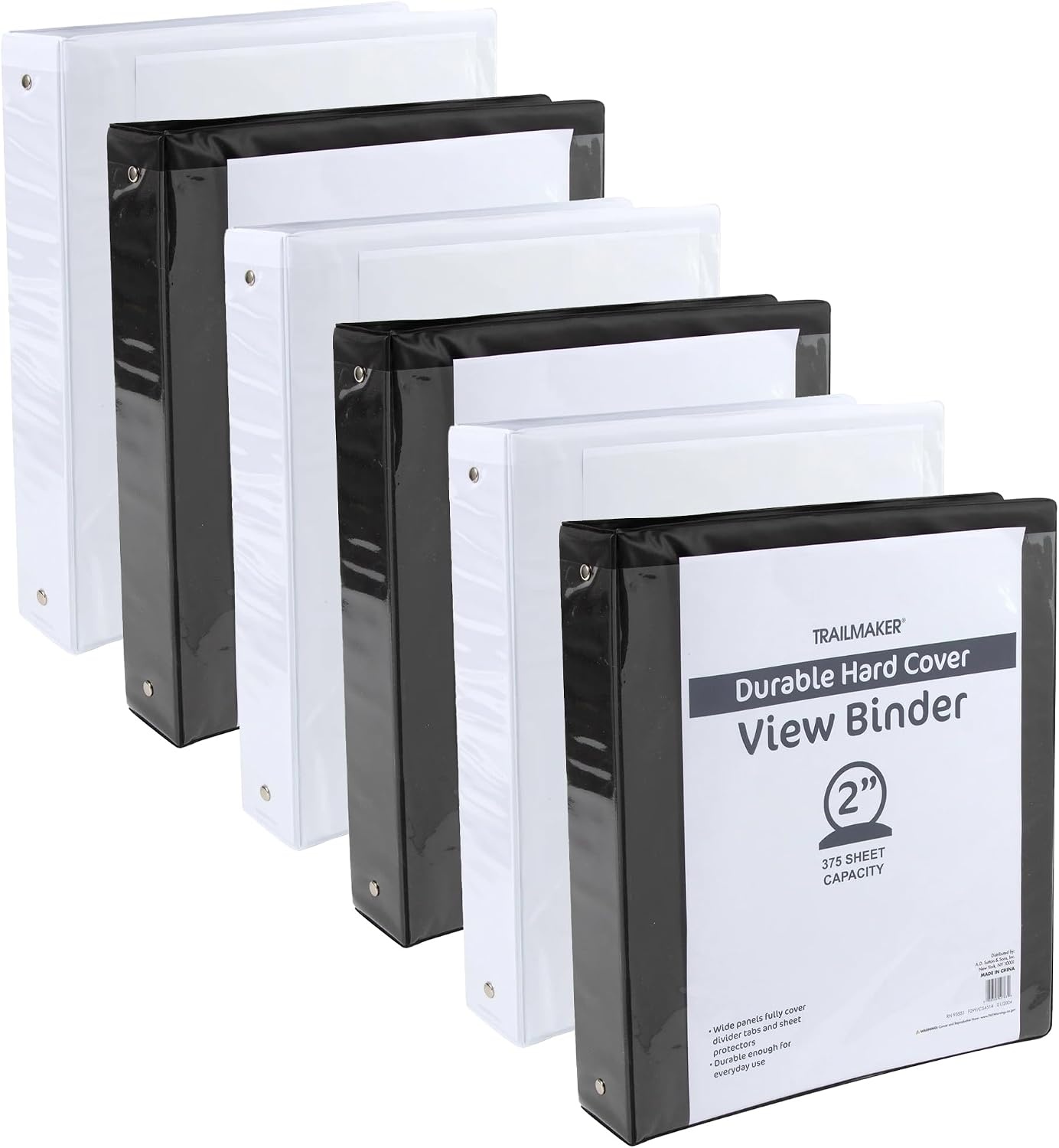 (50 Pack) 2 Inch Binders 3 Ring Hardcover Binders in Bulk with Clear View Cover, Pockets for Classroom, Office, Portfolios | Bulk School, Teacher, Office Supplies (Black Only Pack)(Black & White Mix Pack)