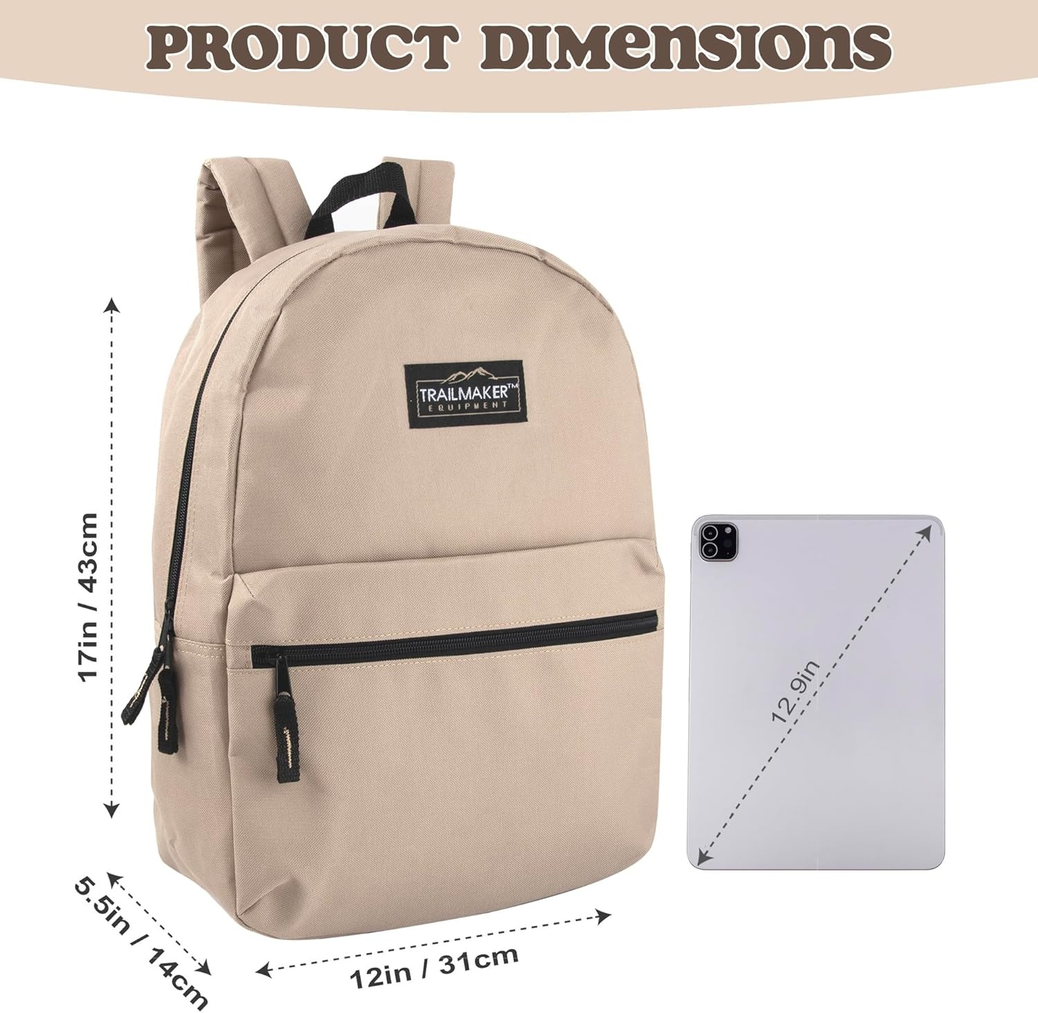 Trail maker Classic 17 inch Backpacks with Adjustable Padded Straps | School Backpacks for Girls, Boys (Green)(Khaki)