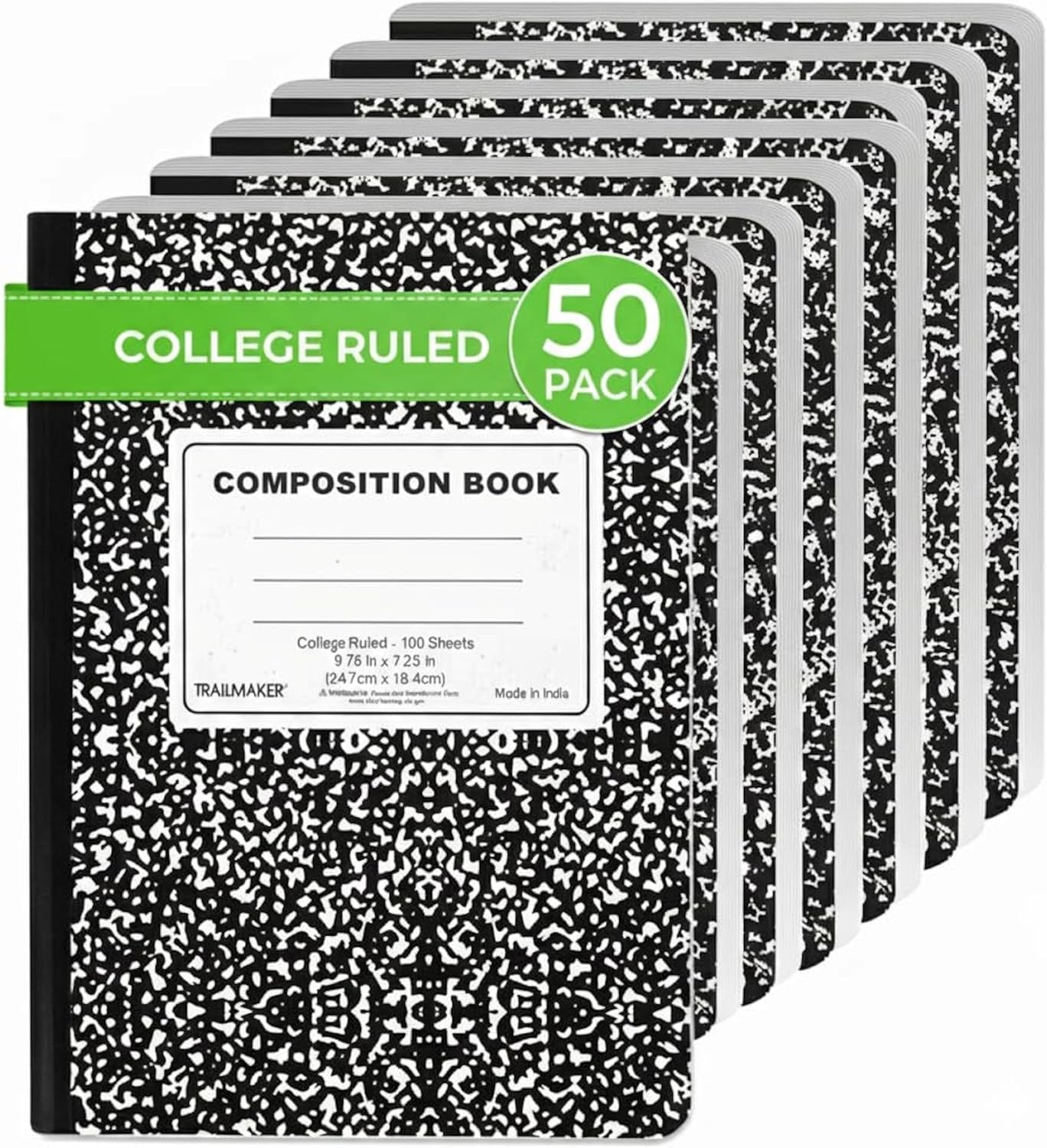 Trail maker (50 Pack) Bulk Composition Notebooks, College Ruled Marble Cover, 200 Pages (100 Sheets), 9.75 x 7.5, Bulk School Supplies for Classroom, Office & School Donations(50 Pack)