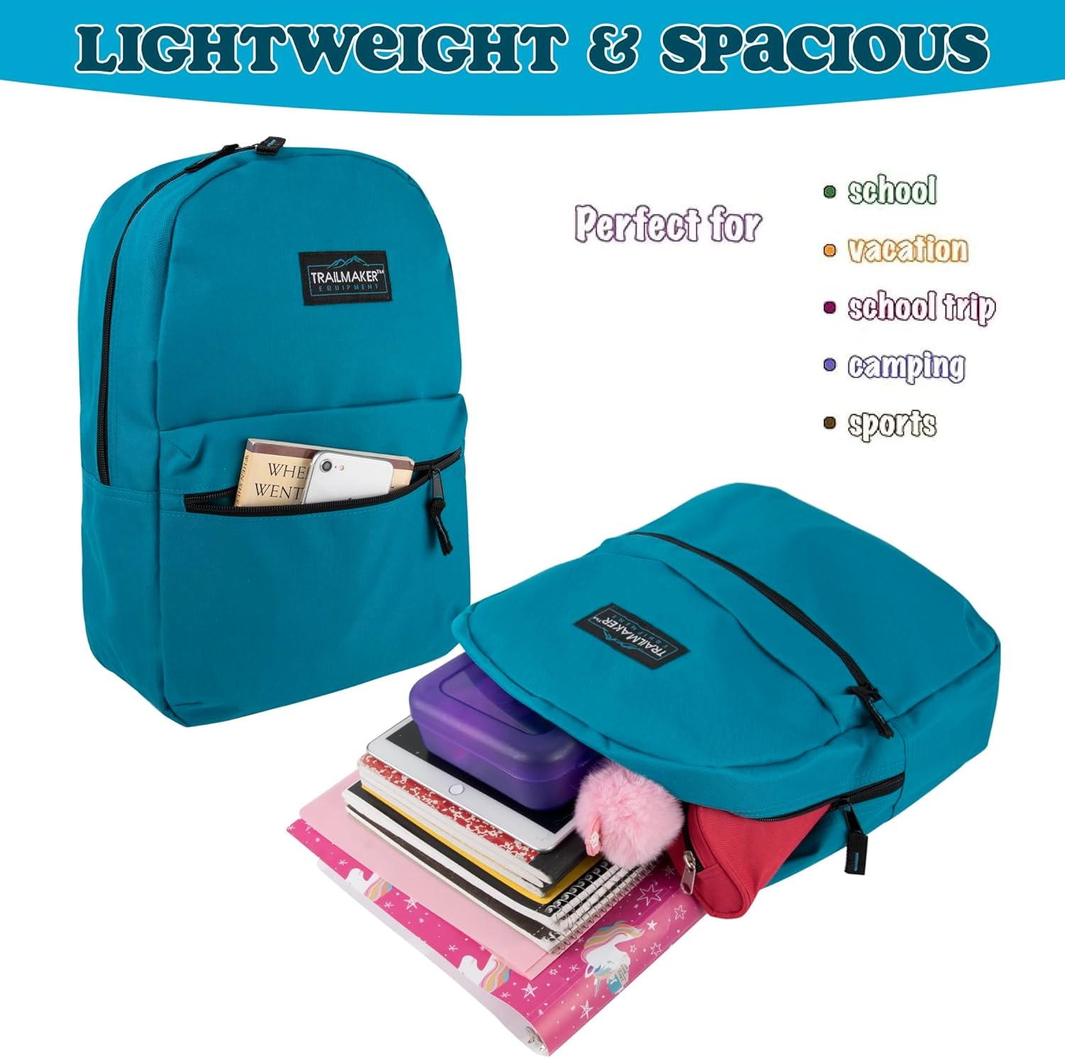 Trail maker Classic 17 inch Backpacks with Adjustable Padded Straps | School Backpacks for Girls, Boys (Green)(Blue)