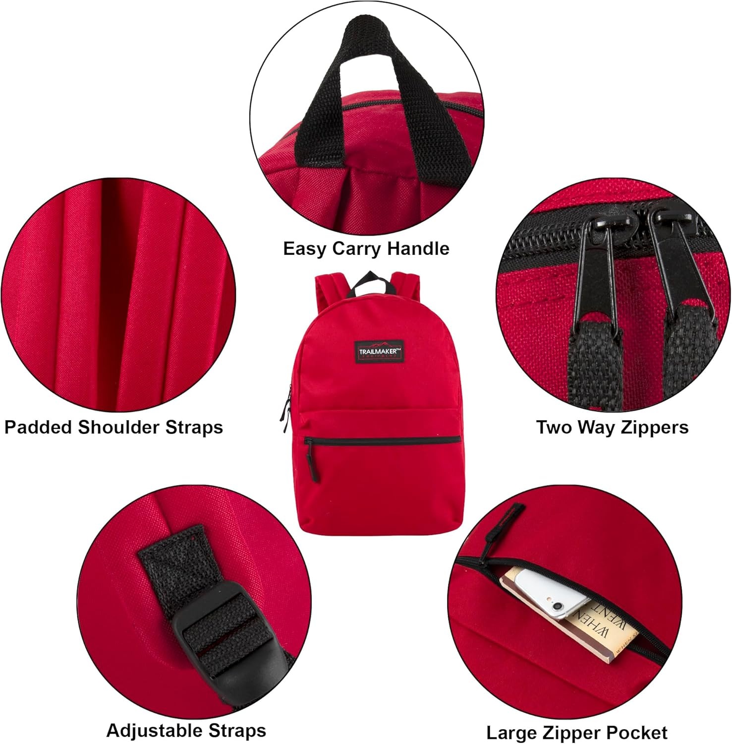 Trail maker 24 Pack 17 Inch Backpacks in Bulk Backpacks for Boys, Girls, School, and Homeless Donation(Red)