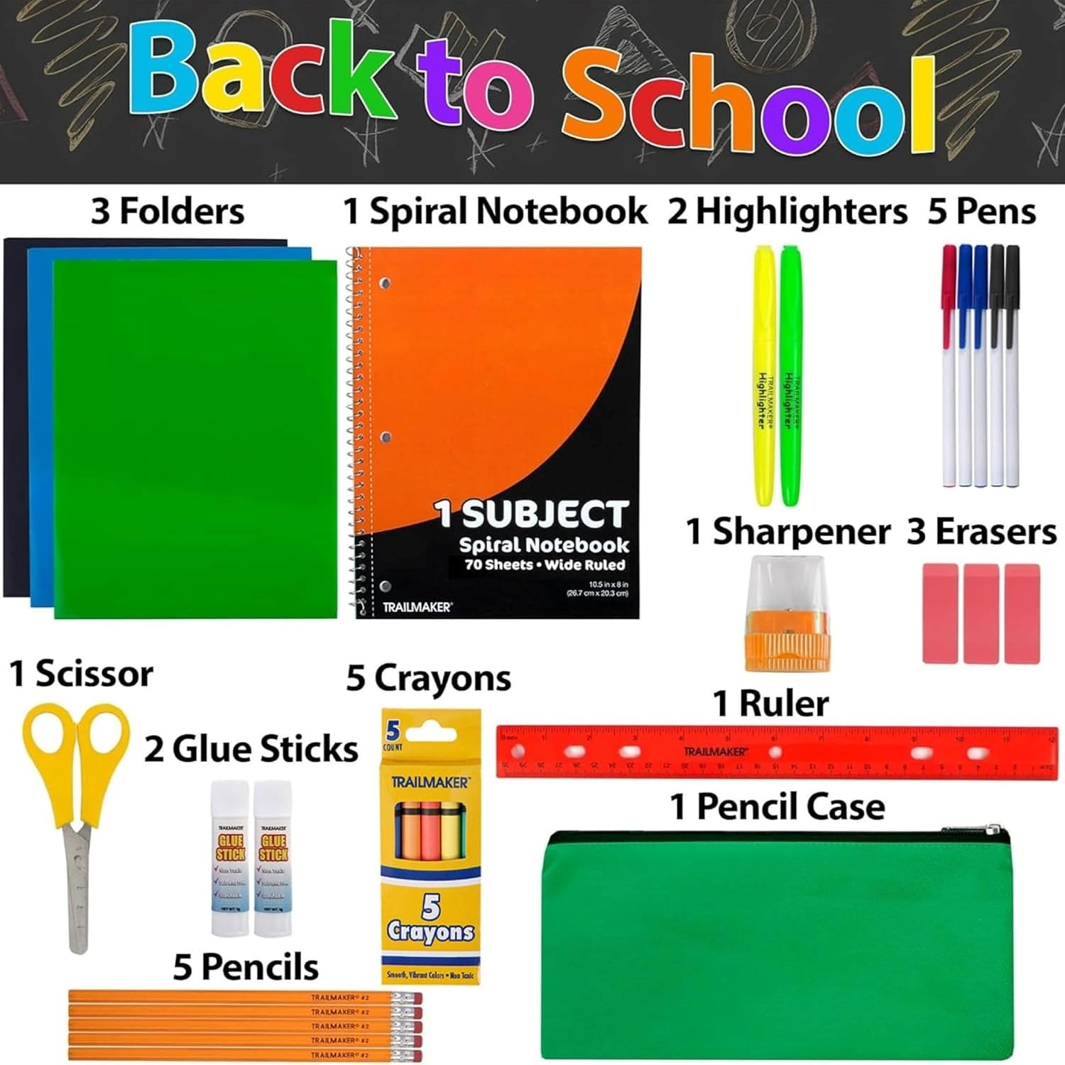 12 Pack of 30 Piece Sets Bulk School Supplies Kits for Girls, Boys Back to School Supplies Box Bundle Pack for Kids Kindergarten, Elementary Includes Notebook, Folders, Pens, Pencils, and More
