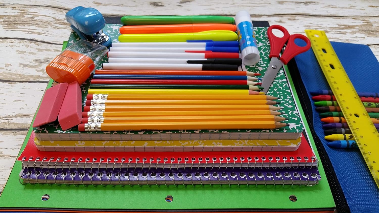 Bulk Elementary School Supply Kits, 12 Packs of 45 Piece Wholesale School Supplies for Kids Includes Folders Notebooks Pencils Pens and Much More 