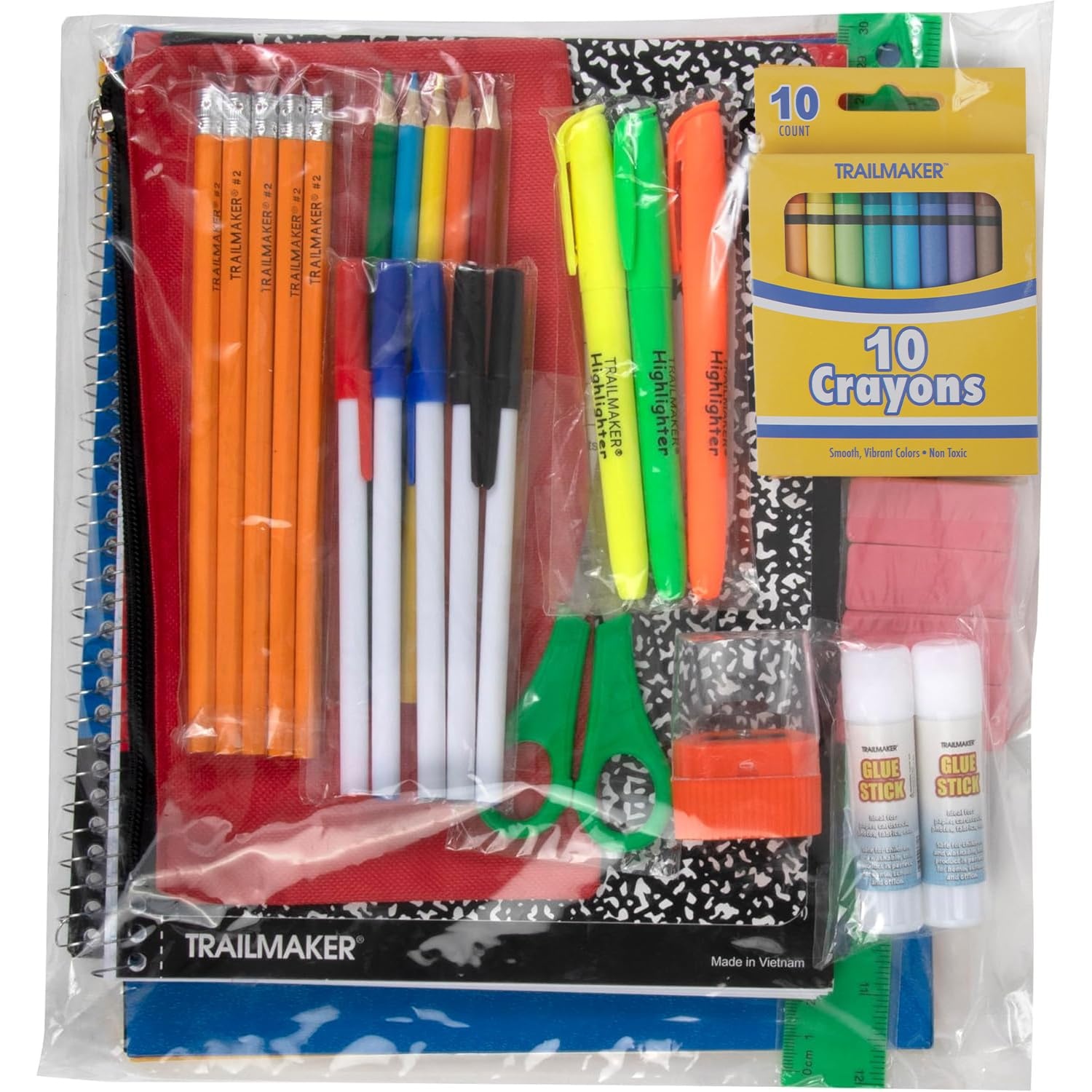 Bulk Elementary School Supply Kits, 12 Packs of 45 Piece Wholesale School Supplies for Kids Includes Folders Notebooks Pencils Pens and Much More 