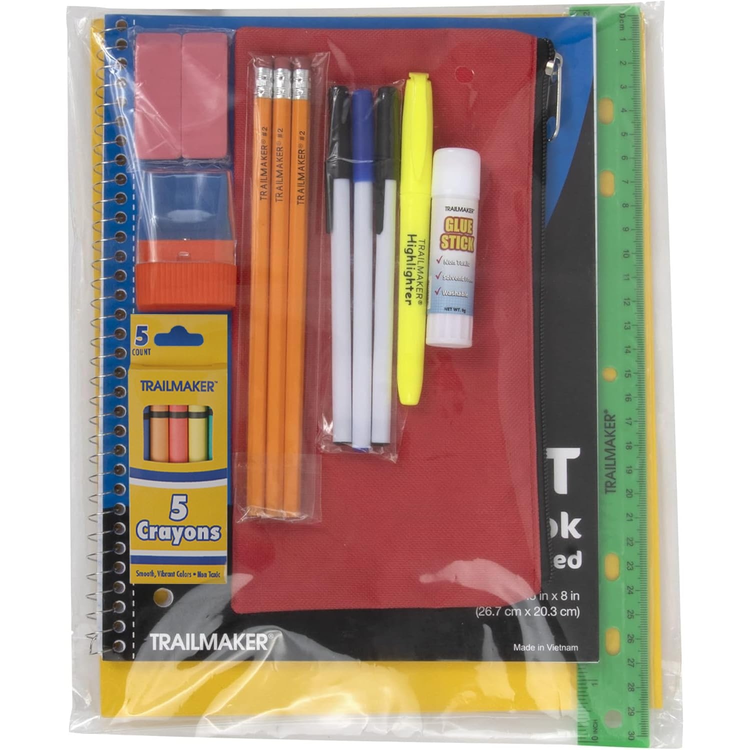 24 Pack Bulk Back to School Supplies for Kids | 20 Piece School Supply Kits in Bulk for Kindergarten, Elementary, K-12 with Notebook, Crayons, Pencils, and More