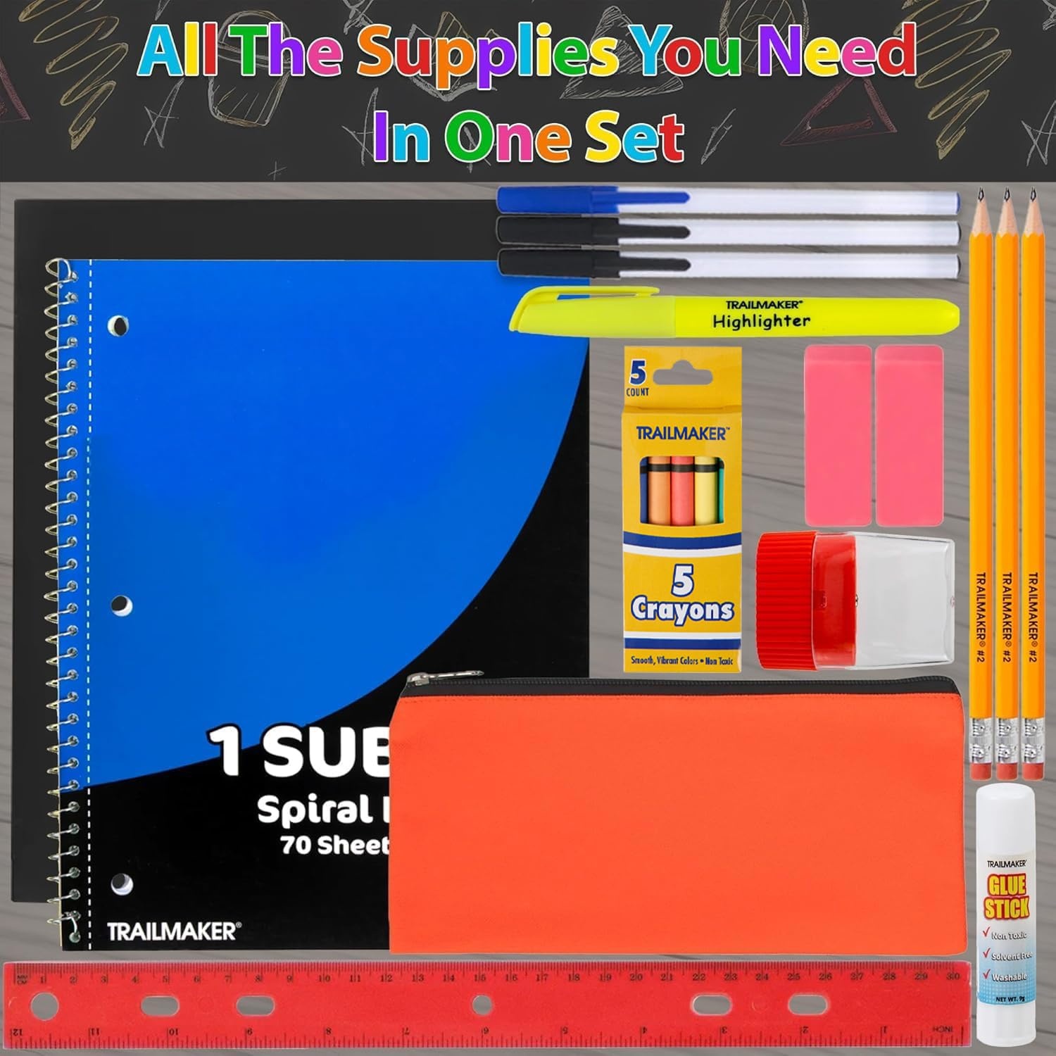 24 Pack Bulk Back to School Supplies for Kids | 20 Piece School Supply Kits in Bulk for Kindergarten, Elementary, K-12 with Notebook, Crayons, Pencils, and More