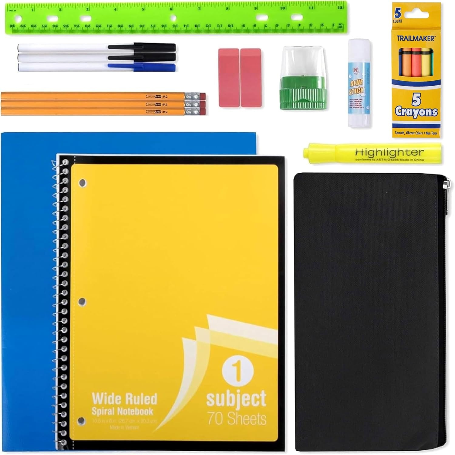 24 Pack Bulk Back to School Supplies for Kids | 20 Piece School Supply Kits in Bulk for Kindergarten, Elementary, K-12 with Notebook, Crayons, Pencils, and More