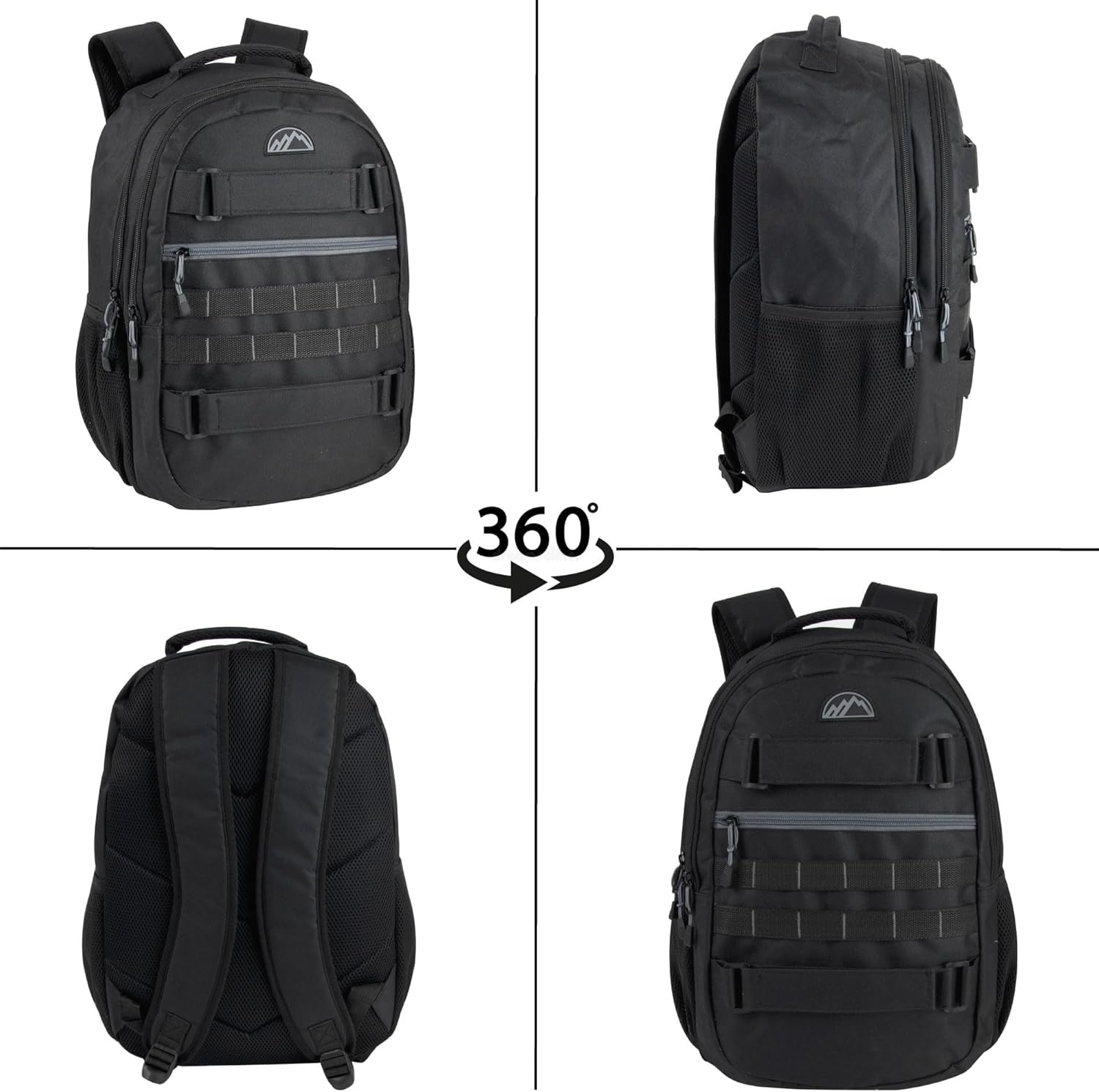 Trail maker 24 Pack Bulk 18.5 Inch Heavy Duty Dual Compartment Laptop Backpacks with Skateboard Straps for Homeless Adults (Heather Gray)(All Black Pack)