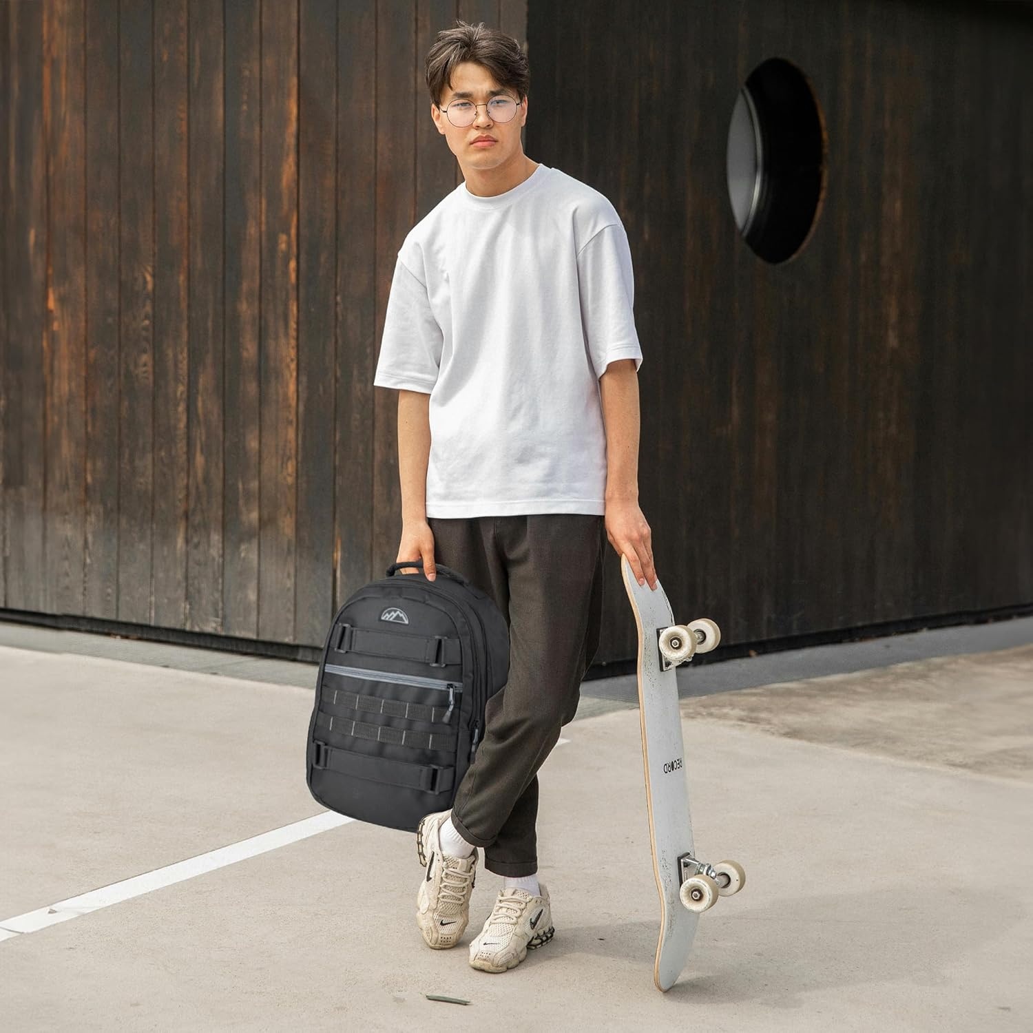 Trail maker 24 Pack Bulk 18.5 Inch Heavy Duty Dual Compartment Laptop Backpacks with Skateboard Straps for Homeless Adults (Heather Gray)(All Black Pack)