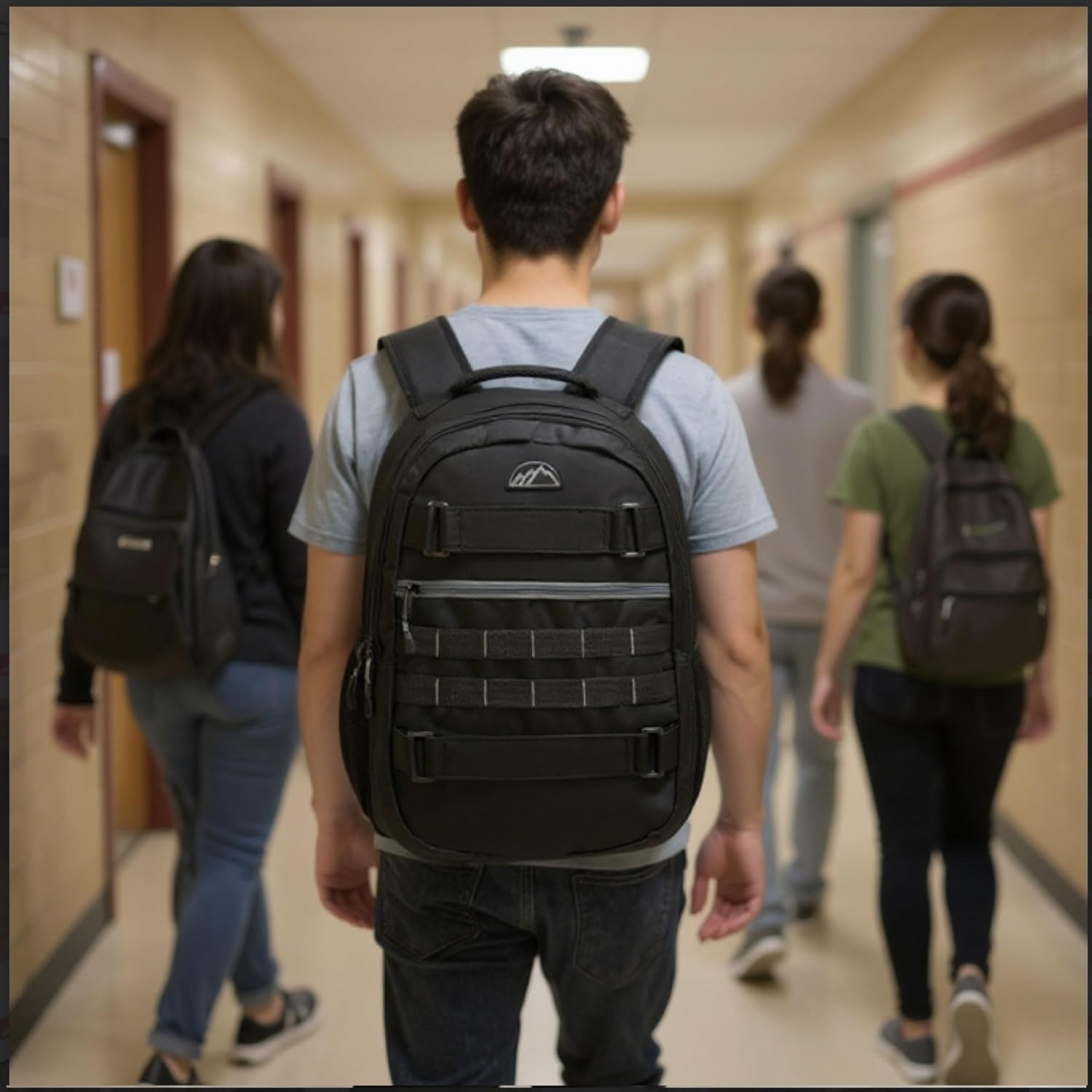 Trail maker 24 Pack Bulk 18.5 Inch Heavy Duty Dual Compartment Laptop Backpacks with Skateboard Straps for Homeless Adults (Heather Gray)(All Black Pack)