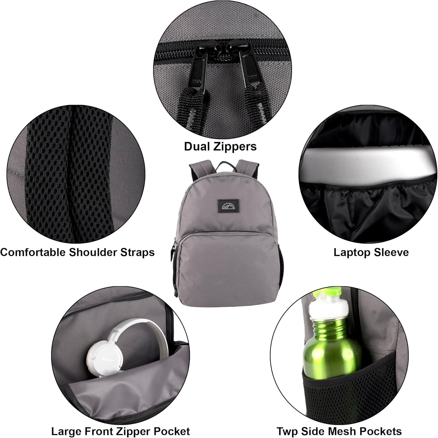 Summit Ridge 17 Inch Laptop Backpacks 24 Pack, Large Pockets, Mesh Shoulder Straps for Travel, Commute((24 Pack) Assorted Colors)
