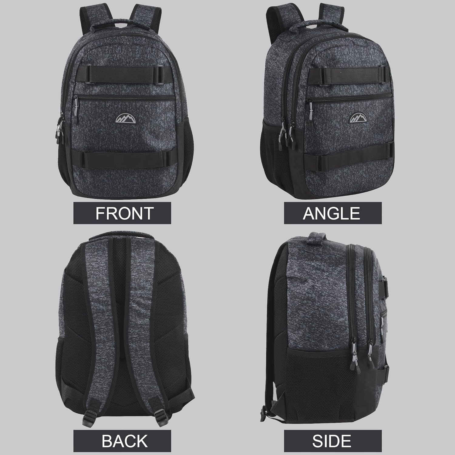 Trail maker 24 Pack Bulk 18.5 Inch Heavy Duty Dual Compartment Laptop Backpacks with Skateboard Straps for Homeless Adults (Heather Gray)(Heather Gray Pack)