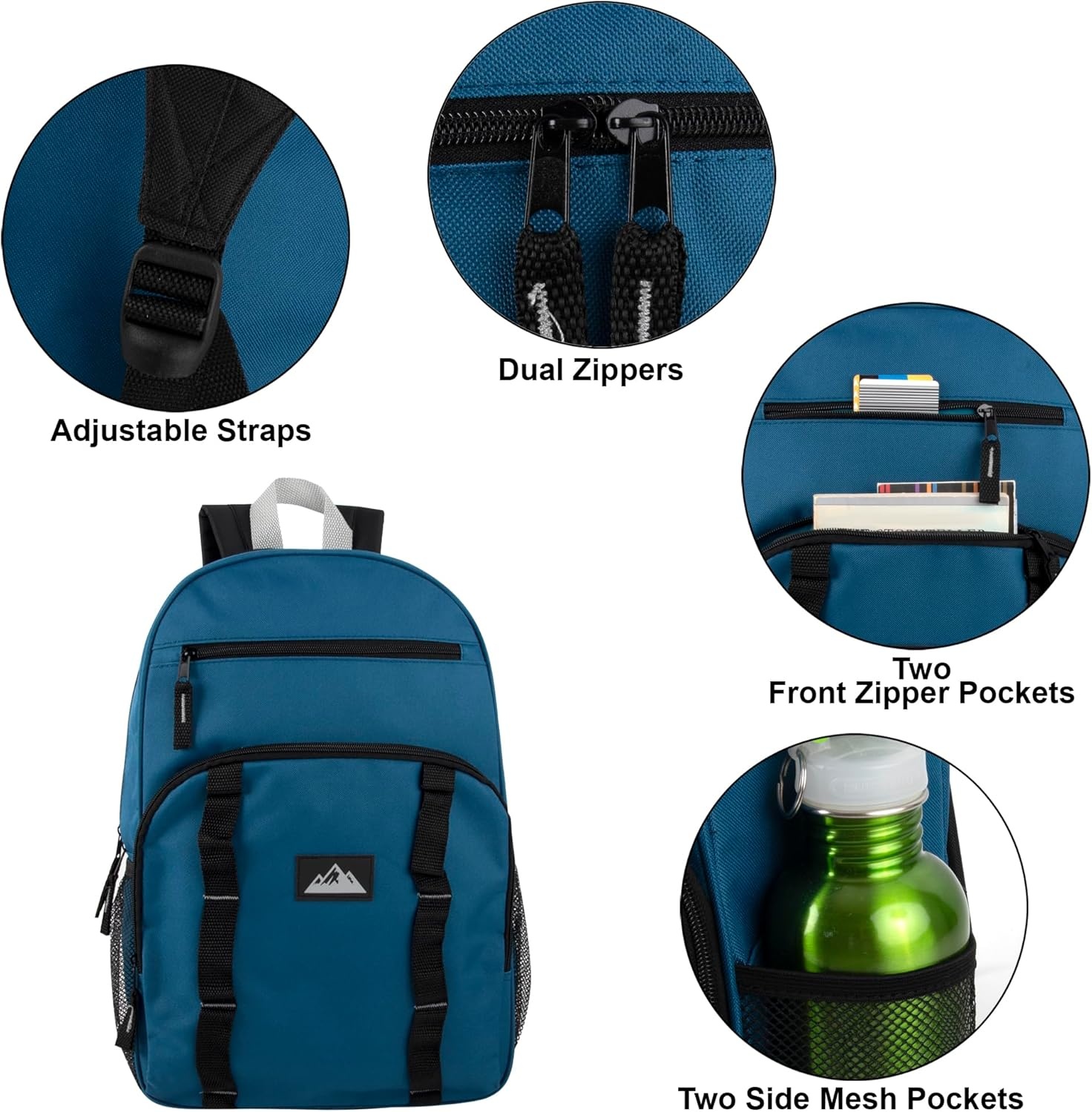 Trail maker 24 Pack Multicolor Mesh Side Pocket 17 Inch Backpacks, Padded Shoulder Straps for Travel, Commute((24 Pack) Assorted Dark Colors)