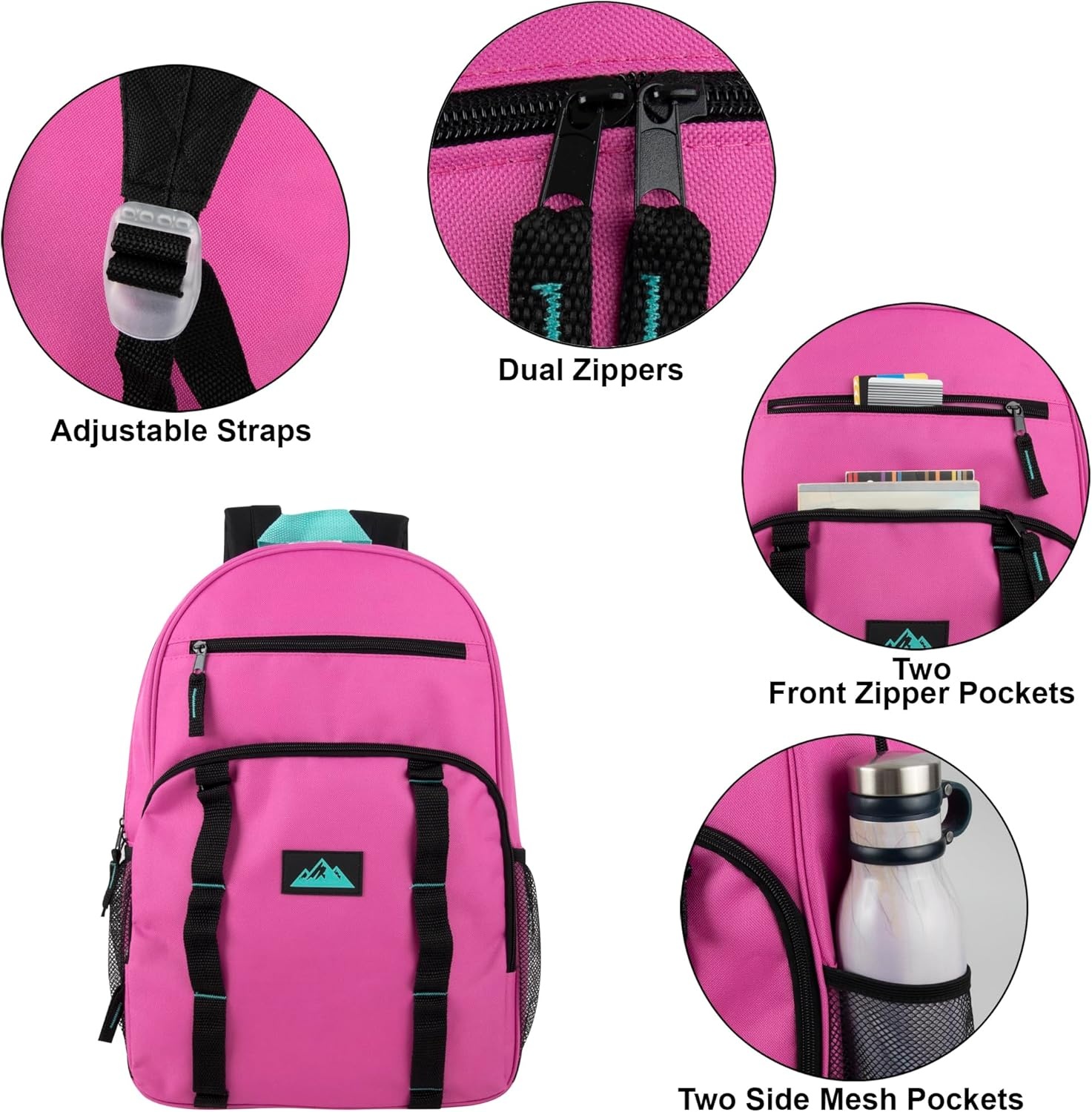 Trail maker 24 Pack Multicolor Mesh Side Pocket 17 Inch Backpacks, Padded Shoulder Straps for Travel, Commute((24 Pack) Assorted Pastel Colors)